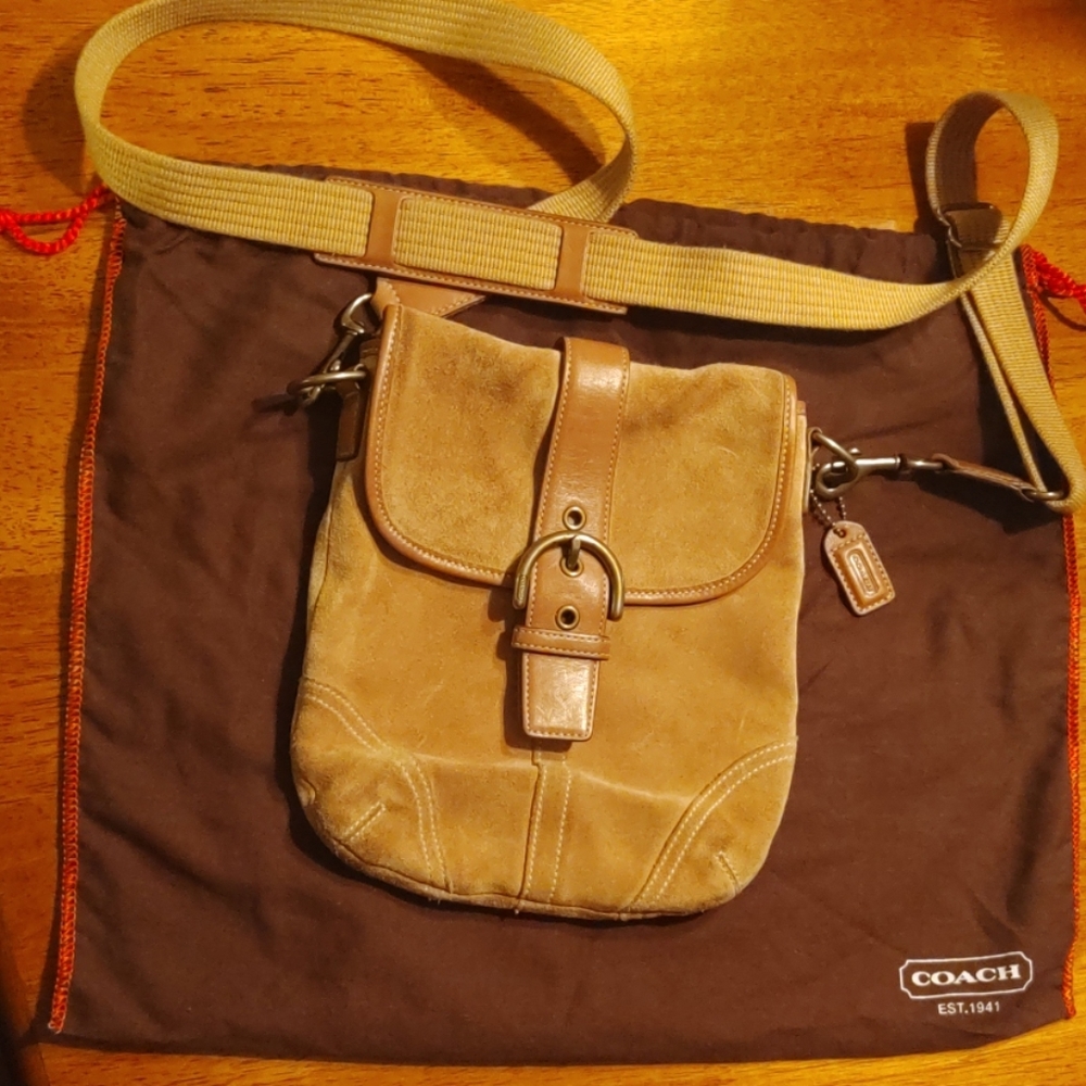 Tan suede Coach shoulder bag